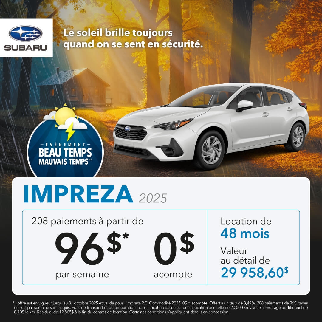 Promotion du mois pour la Subaru Impreza chez Desjardins Subaru