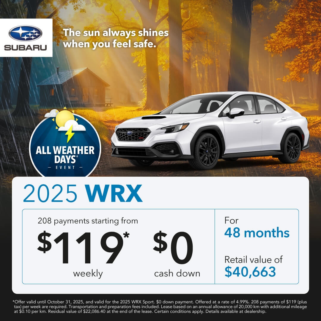 Desjardins Subaru's Monthly Special on the Subaru WRX