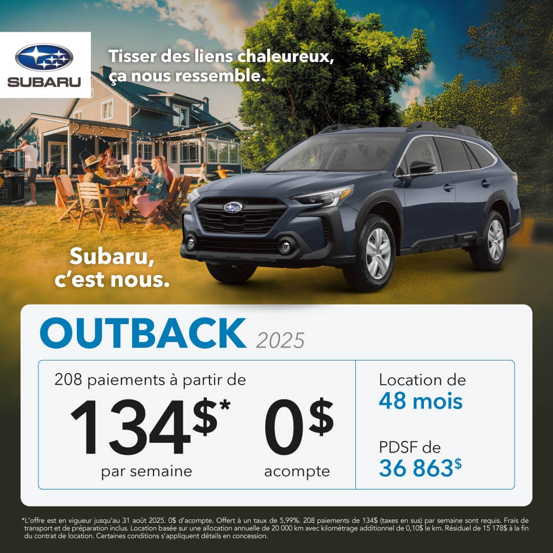 Promotion du mois pour la Subaru Outback chez Desjardins Subaru