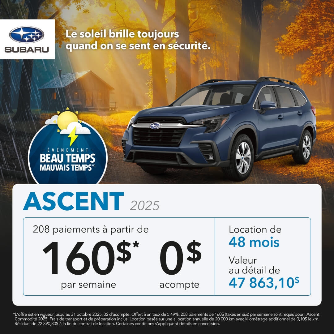 Promotion du mois pour la Subaru Ascent chez Desjardins Subaru