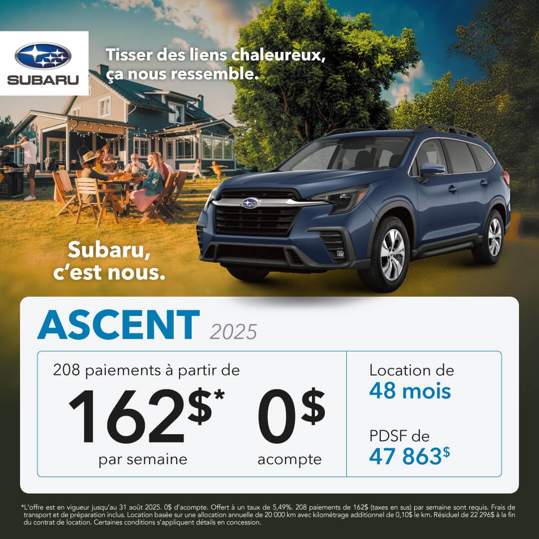 Promotion du mois pour la Subaru Ascent chez Desjardins Subaru