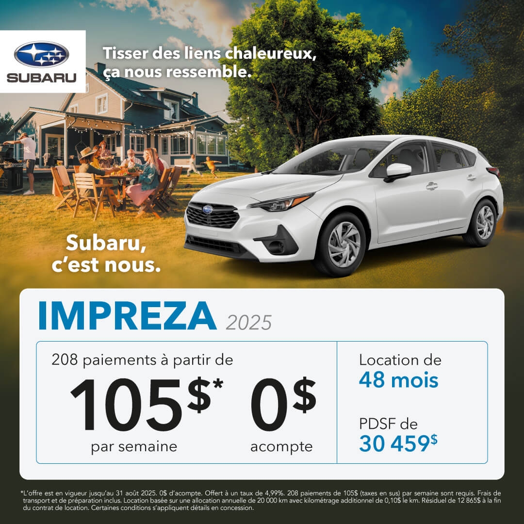 Promotion du mois pour la Subaru Impreza chez Desjardins Subaru