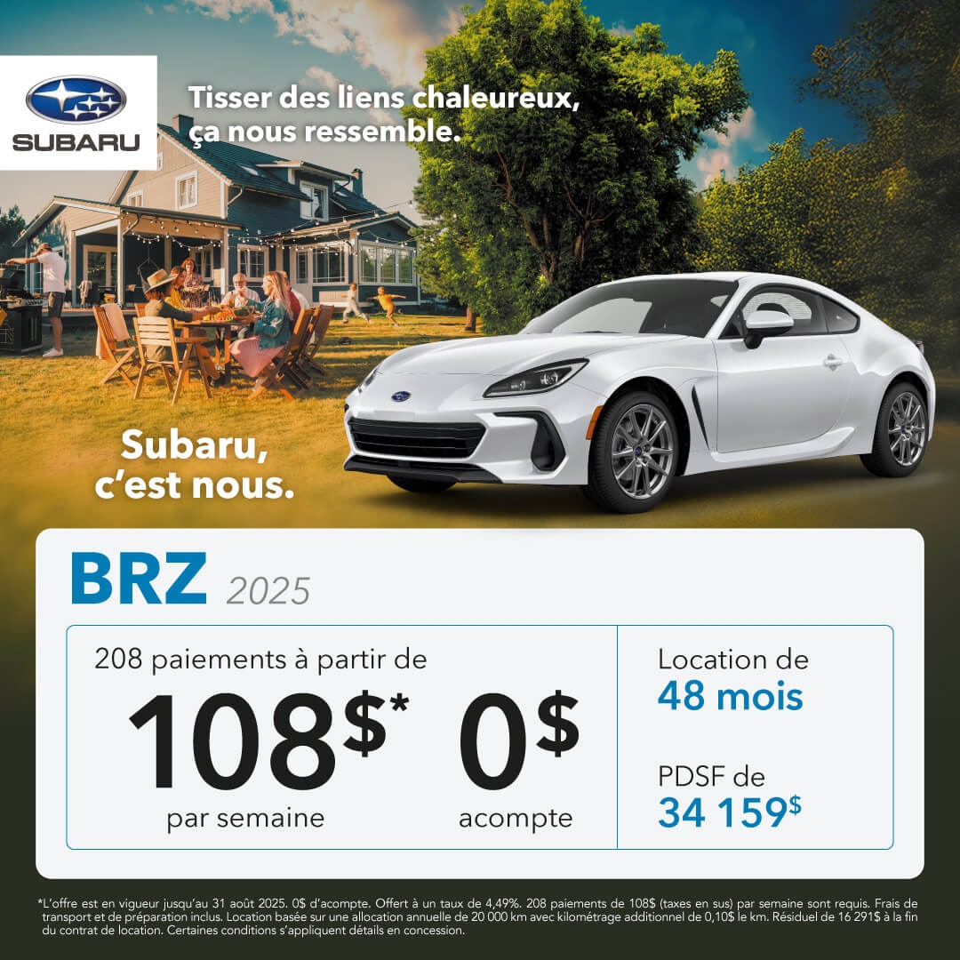 Promotion du mois pour la Subaru BRZ chez Desjardins Subaru